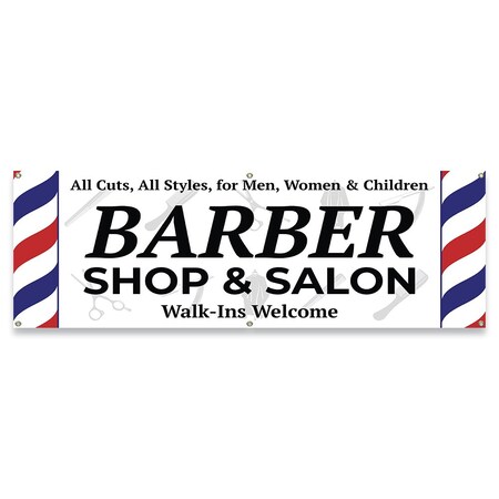 Signmission Barber Shop & Salon Walk-Ins Welcome Banner Concession Stand Food Truck Single Sided B-72-30013